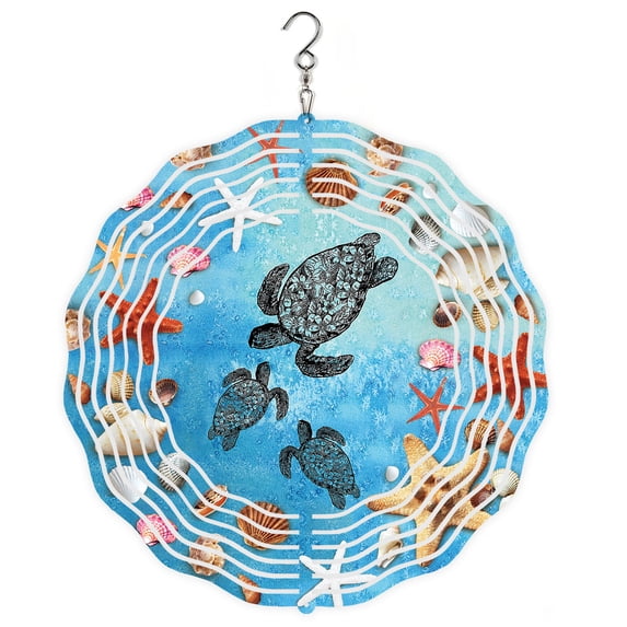 WIRESTER Wind Spinners Outdoor Hanging Décor 8" for Yard and Garden Decor, Outdoor Decorations - Ocean Blue Turtles