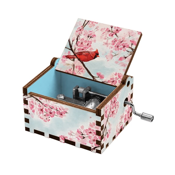 WIRESTER Wooden Hand Crank Music Box, Musical Gift for Women, Birthday, Anniversary, Christmas & Mother's Day - Red Cardinal Bird In Spring