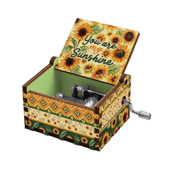 WIRESTER Wooden Hand Crank Music Box, Musical Gift for Women, Birthday, Anniversary, Christmas & Mother's Day - Sunshine Sunflowers