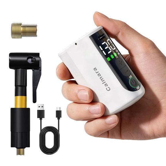 WIRIK Electric Bike Pump, 130 PSI Portable Rechargeable Bicycle Tire Inflator with Gauge and Auto Shut-off, Presta & Schrader Valves, White
