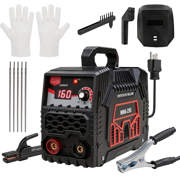 WIRIK 110V 250A Stick Welder IGBT Inverter Welding Machine Kit, Portable Arc Welder for Beginners with Electrode Holder, Ground Clamp & Safety Protection