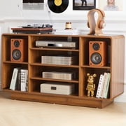 WIRRYTOR 47" Vinyl Record Storage Cabinet, Curved Edge Record Player Stand with 4 Adjustable Shelves, Large Turntable Stand Media Console, Walnut
