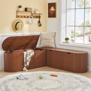 WIRRYTOR 59" Fluted L-Shaped Corner Storage Bench with Rounded Corners, Mid-Century Modern Breakfast Nook Bench, Extra Large Storage Chest, Walnut