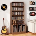 thumbnail image 1 of WIRRYTOR 70" Tall Record Player Stand with Hutch, Mid Century Vinyl Record Storage Cabinet with 4 Adjustable Shelves 500+ Albums, Walnut, 1 of 10