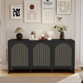 thumbnail image 1 of WIRRYTOR Fluted Sideboard Buffet Cabinet with 3 Doors, Buffet Storage Cabinet with Adjustable Shelves, Pop-Up Doors, Stripe Patterns&Arche Tirm Design for Kitchen Dining Living Room,Black, 1 of 7
