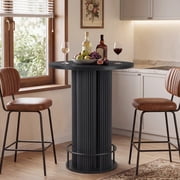 WIRRYTOR Mid-Century Modern Round Bar Table, 39.37" High Top Pub Dining Table with Pedestal Base and Metal Footrest for Home Kitchen Bistro, Black