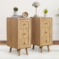 thumbnail image 1 of WIRRYTOR Modern Narrow Nightstands for Bedroom Set of 2, Rounded Corner Bedside Table Set with Tapered Legs, 3 Drawer Accent End Table, Natural, 1 of 10