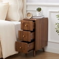 thumbnail image 1 of WIRRYTOR Modern Rounded Corner Narrow Nightstand with 3 Drawers, Slim Bedside Table with Tapered Legs, Walnut Accent End Table, 1 of 9