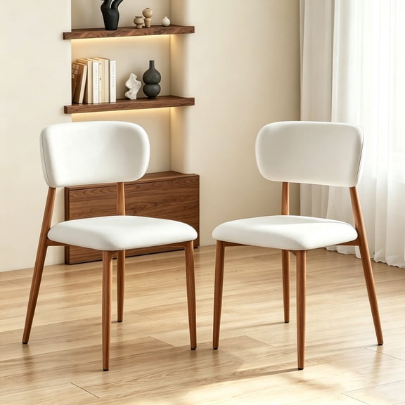 WIRRYTOR Modern Upholstered Dining Chairs Set of 2, Metal Frame Kitchen Chairs with Wood Look, Barrel Back Velvet Chairs for Dining Room, Walnut