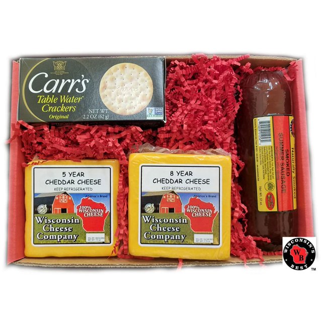 WISCONSIN CHEESE Elite Aged Cheddar Cheese, Sausage & Cracker Gift