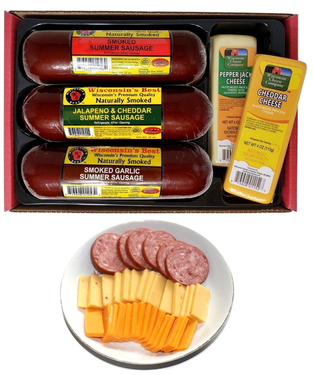 Wisconsin's Best & Wisconsin Cheese Company - Premium Variety Sampler Large Cheese & Sausage Gift Basket. Great Christmas Gift, Holiday Gift