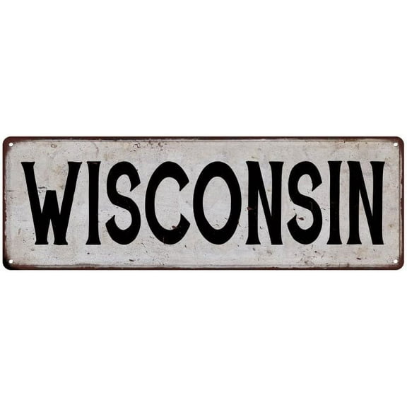WISCONSIN Vintage Look Rustic Metal 6x18 Sign City State 206180041216