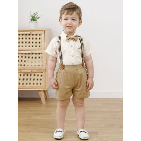 WISDOM Baby Boy Clothes Suits Toddler Short Sleeves Shirt Suspender Pants Outfit Sets Party 1-5T