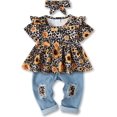 thumbnail image 1 of WISDOM Girls Clothes Outfits Cute Baby Girl Floral Short Sleeve Pant Set Flower Ruffle Top Elastic Waist Jeans Fashion Sweet Summer Set, 1 of 8