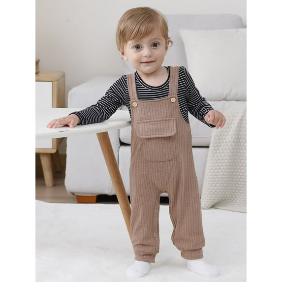 WISDOM Newborn Infant Baby Boy 0-18 Months Clothes 2Pcs Dinosaurs / Stripes Romper Bodysuit Outfits Bib Overall Pants