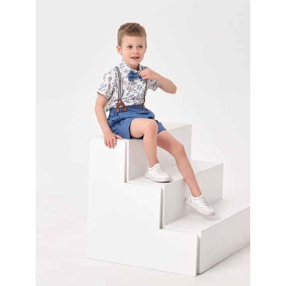 WISDOM Toddler Boy Outfit Clothes Suit Dress Shirt Bowtie Suspender Pants Kid Outfits Cotton Fabric