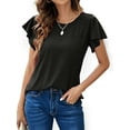 thumbnail image 1 of WISEFIN Women Hollow Out Batwing Short Sleeve Round Neck Casual Top Blouse, 1 of 4