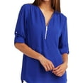 thumbnail image 1 of WISEFIN Women Plus Size S-5XL Roll Up Long Sleeve Zipper V-Neck Solid Color Chiffon T-Shirt Blouse Tops, 1 of 2