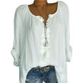 thumbnail image 1 of WISEFIN Women Plus Size T-Shirt Casual Lace Stitching Long Sleeve Solid Color Relaxed Fit Blouse Tops, 1 of 2