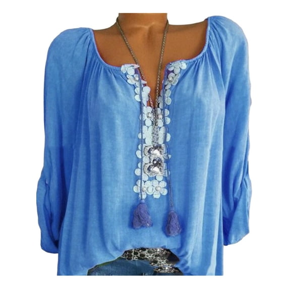 WISEFIN Women Plus Size T-Shirt Casual Lace Stitching Long Sleeve Solid Color Relaxed Fit Blouse Tops