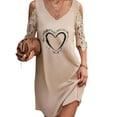 thumbnail image 1 of WISEFIN Women's Casual Lace Splicing Heart Print Short Sleeve Cold Shoulder Swings Tank Dress, 1 of 3
