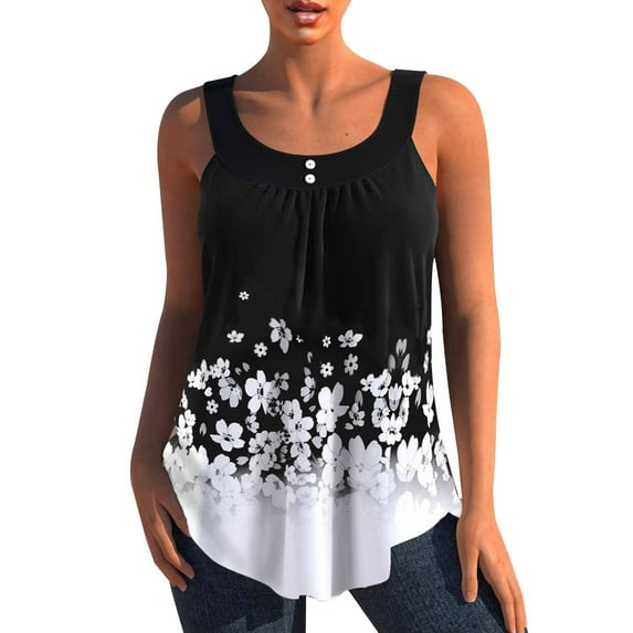 WISEFIN Women's Floral Print Sleeveless Button Casual Tank Tops
