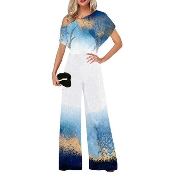 WISEFIN Women's Plus Size Wide Leg Pant Gradient Short Sleeve Casual One-Piece Jumpsuits