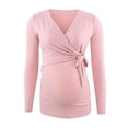 thumbnail image 1 of WISEFIN Women's Pregnant Nursing Long Sleeve V-Neck Lacing Solid Color Maternity T-Shirts Tops, 1 of 4
