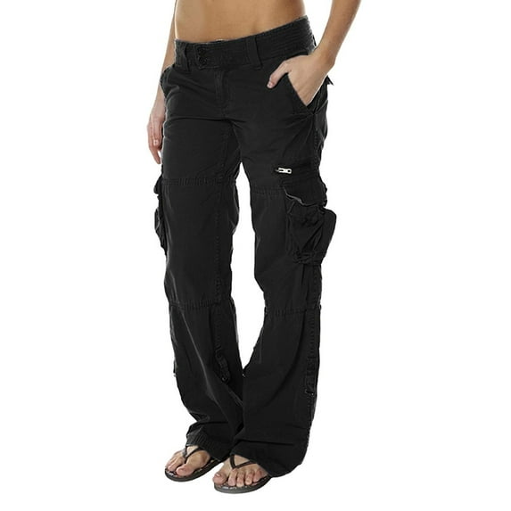 WISEFIN Women's Trousers Casual Pocket Low Waist Straight Fit Cargo Pants