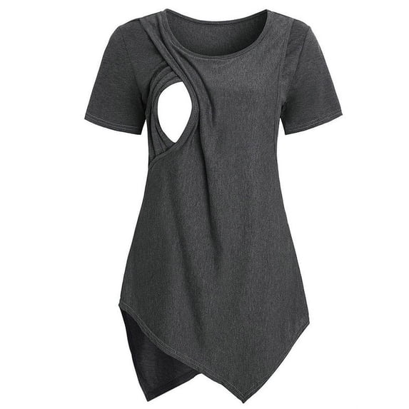 WISEFIN Womens Breastfeeding Tops Solid Color Short Sleeve Irregular Ruffled Nursing Maternity T-Shirts