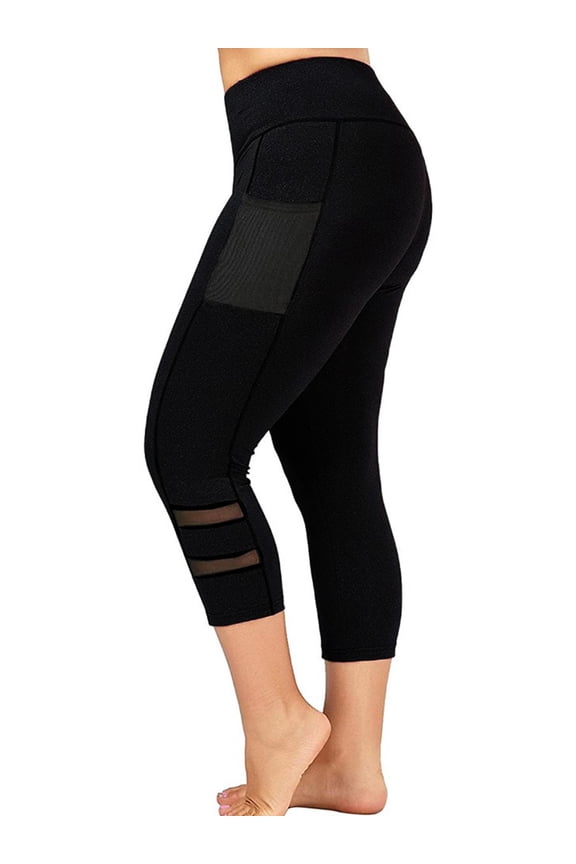 Womens Capri Pants Plus Size Pockets High-Waisted Stretch Sport Yoga Leggings