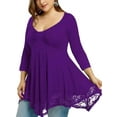 thumbnail image 1 of WISEFIN Womens Casual 3/4 Sleeve Round Neck Pure Color Lace Blouse Tops Plus Size, 1 of 3