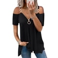 thumbnail image 1 of WISEFIN Womens Casual Solid Color Short Sleeve Ziper T-Shirt Tops Size S-2XL, 1 of 4