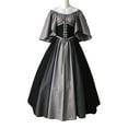 thumbnail image 1 of WISEFIN Womens Medieval Retro Stitching Flying Sleeves Tie Waist Gothic Mid-Calf Dresses, 1 of 2