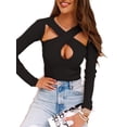thumbnail image 1 of WISEFIN Womens Pure Color Long Sleeve Hollow Out Sexy Slim Fit T-Shirt Tops, 1 of 4