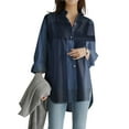 thumbnail image 1 of WISEFIN Womens Workwear Plaid Long Sleeve Turn-down Collar Button Relaxed Fit T-Shirt Blouses Tops, 1 of 3
