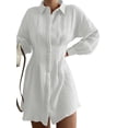 thumbnail image 1 of WISEFIN Womens's Pleated Single Breasted Long Sleeve Cotton Linen Shirt Dresses, 1 of 2