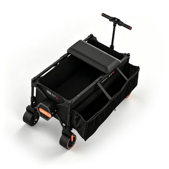 WISELD GT3 Electric Wagon Cart with Seat for Adults, Rideable & Tow-Assist Foldable Motorized Utility Wagon, 1500W Heavy Duty Hauler, 551 Lbs Load, for Camping, Farm, Property, Side Bag