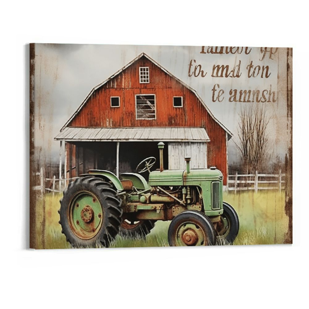 WISH TREE Farmhouse Wall Art Rustic Abstract Barn Tractor Wall Decor Old Barn Pictures Painting