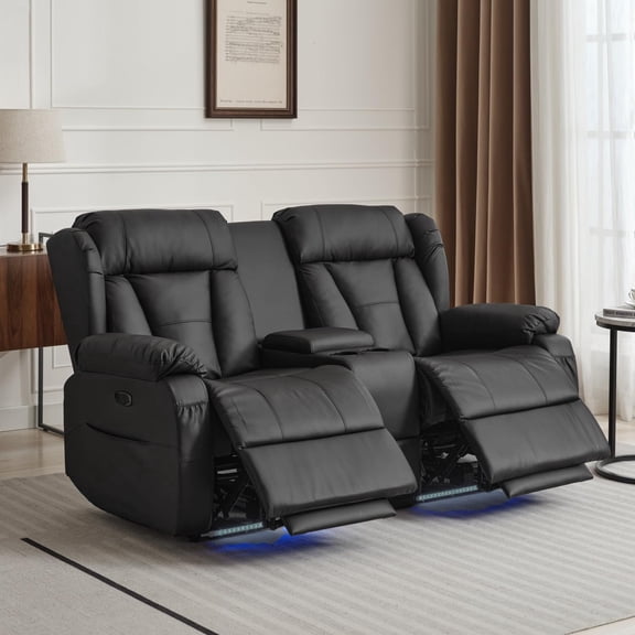 WISHDEER Power Loveseat Recliner Sofa Home Theater Seating with Console Reclining Loveseat for Living Room Sofa RV Couch with LED Lights USB