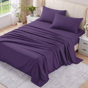 WISHEAD 4 Piece Queen Sheet Set, Deep Pocket Soft Bed Sheets, Breathable Cooling Bedding, Easy Care, Purple
