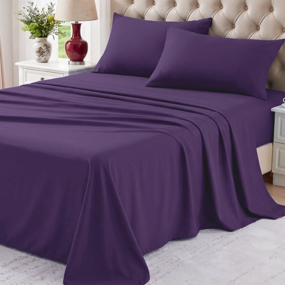 WISHEAD 4 Piece Queen Sheet Set, Deep Pocket Soft Bed Sheets, Breathable Cooling Bedding, Easy Care, Purple