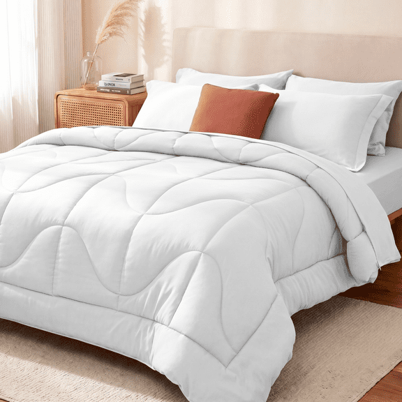 WISHEAD 5 Piece Twin Comforter Set Bed in a Bag, Ultra Soft Bedding Sets with Sheets & Pillowcases, All Season Quilted Luxury Bedding, White