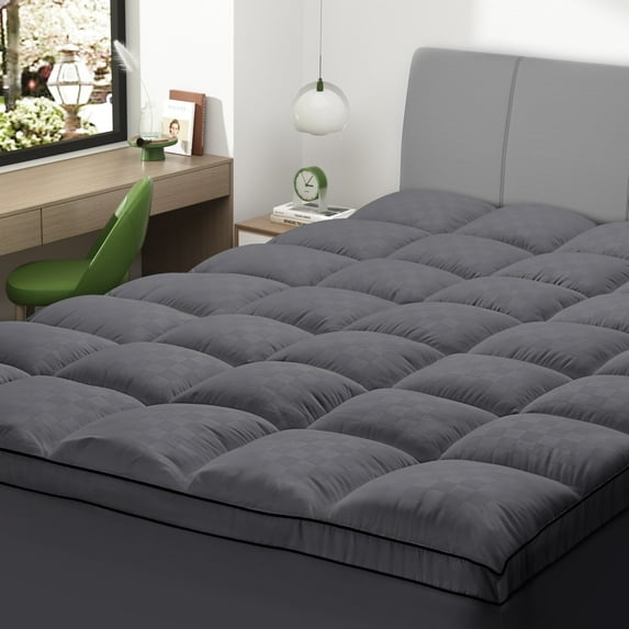 WISHEAD Mattress Topper Queen Size, 500TC Quilted Extra Thick Mattress Pad, Soft & Breathable with Hypoallergenic Fill, Back Pain Relief & Pressure Soothing, Deep Pocket, Gray