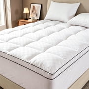 WISHEAD Mattress Topper Queen Size, 400TC Quilted Extra Thick Mattress Pad, Soft & Breathable with Hypoallergenic Fill, Back Pain Relief & Pressure Soothing, Deep Pocket, White