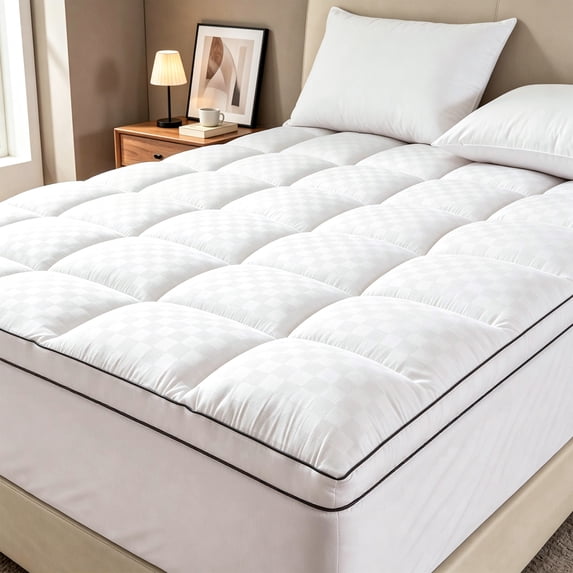WISHEAD Mattress Topper Queen Size, 400TC Quilted Extra Thick Mattress Pad, Soft & Breathable with Hypoallergenic Fill, Back Pain Relief & Pressure Soothing, Deep Pocket, White