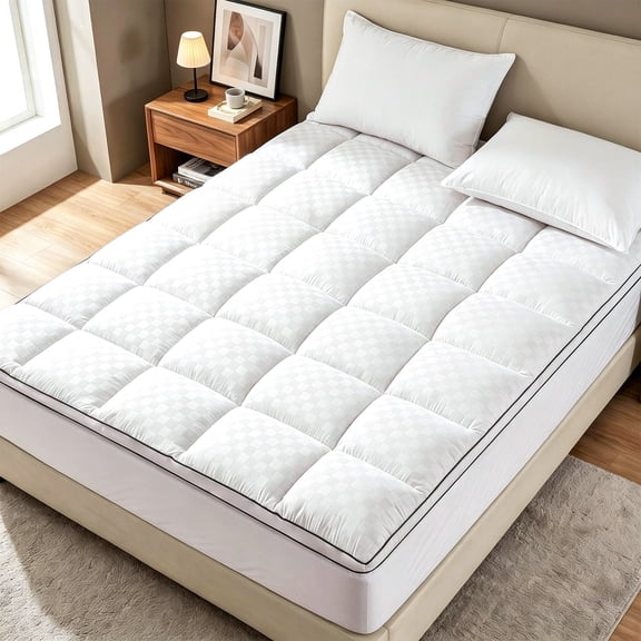 WISHEAD Queen Mattress Topper, Plush Pillow Top Mattress Pad, 700 GSM Down Alternative Fill, Cooling 400TC Breathable Cover, Deep Pocket Up to 21", White