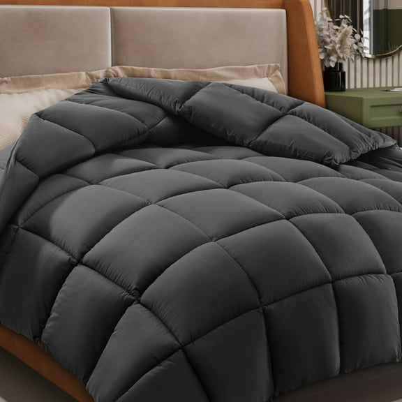 WISHEAD Comforter Duvet Insert - All Season Duvet Down Alternative Quilted Bedding Queen Size with Corner Tabs - Machine Washable, Dark Gray