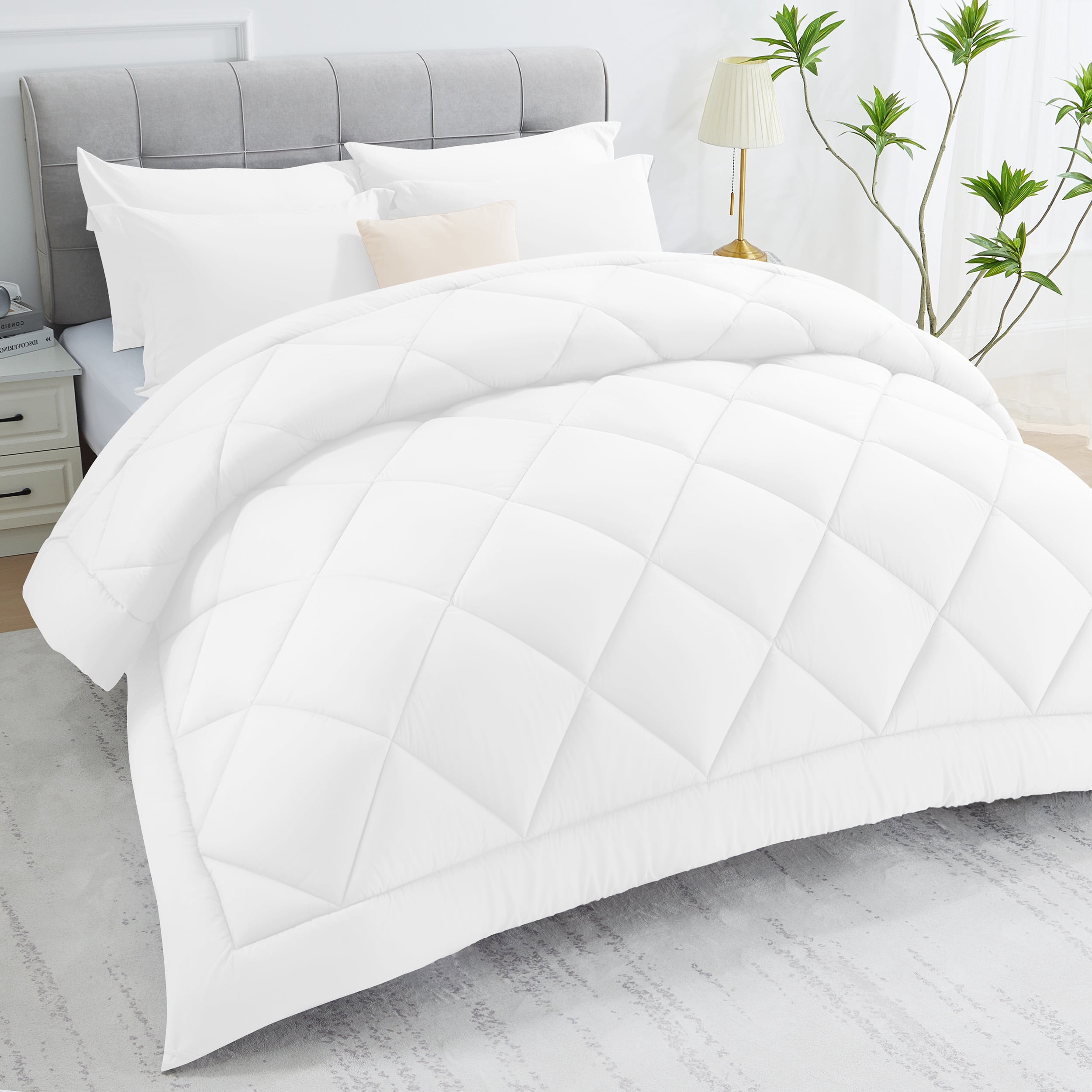 WISHEAD Comforter Queen Size All Season Soft Quilted Down Alternative Bedding Duvet Insert with Corner Tabs, Machine Washable, White