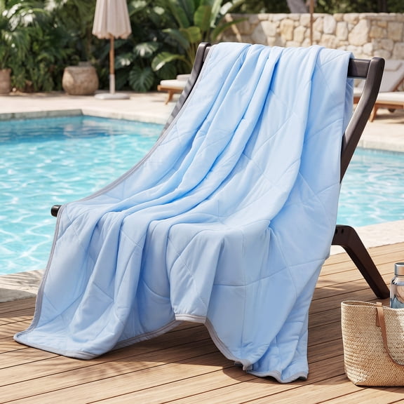WISHEAD Cooling Blanket, Cooling Comforter for Hot Sleepers, Double-Sided Lightweight Summer Bedding, Soft Breathable All-Season Quilt, (Light Blue, 39.5" x 59")